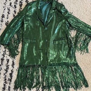 Nasty Gal Emerald Sequin Fringe Blazer/Dress